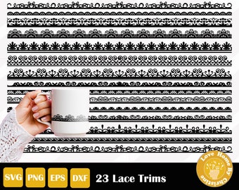 23 Lace Trim Border Boundary Divider Separator SVG PNG EPS Cut Files for Cricut Silhouette Files, Easy Cut, Instant Download