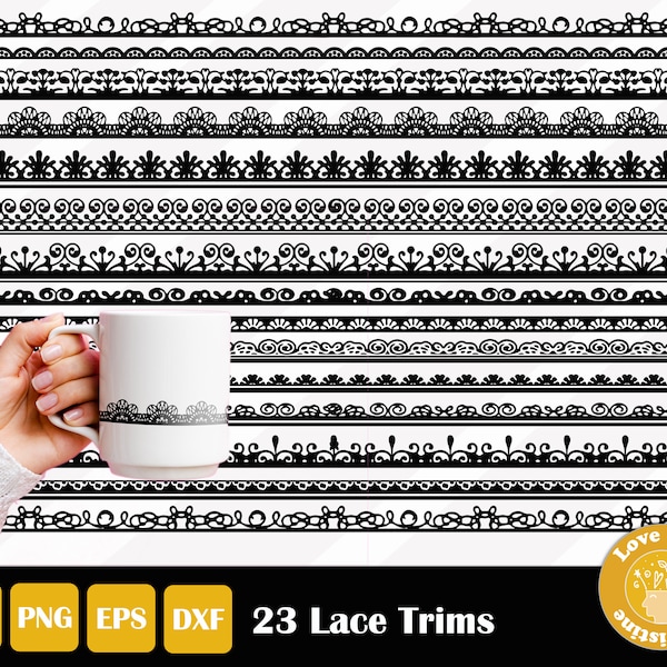 23 Lace Trim Border Boundary Divider Separator SVG PNG EPS Cut Files pour Cricut Silhouette Files, Easy Cut, Téléchargement instantané