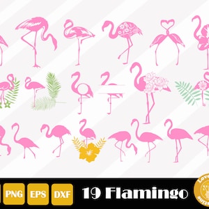 19 Flamingo Svg,  Flamingo Clip Art,  Pink Flamingo, Floral Flamingo Png, Flamingo Cut Files for Cricut and Silhouette, Instant Download