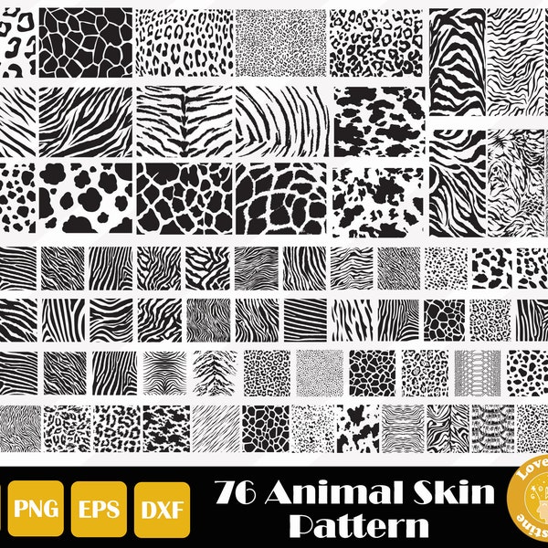 76 Animal Skin Svg, Animal Pattern Svg, Léopard, Vache, Tigre, Zebra Pattern Cut Files pour Cricut et Silhouette