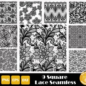 9 Square Lace Seamless Svg, Floral Lace Svg, Scrapbook Paper, Lace Clipart, Monogram Svg, Easy Cut, Instant Download