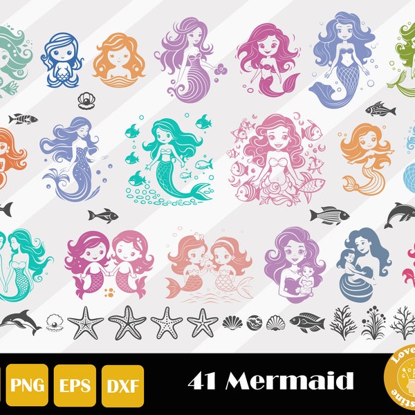 41 Mermaid Svg, Little Mermaid Svg, Mermaid Girl Svg, Cute Mermaid Svg, Mermaid Bundle Svg, Mermaid Shirt, Instant Download