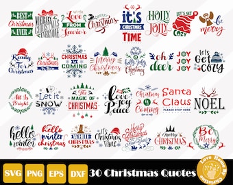 30 Christmas Quote SVG Bundle, Funny Holiday Sayings and Christmas Designs, Instant Download