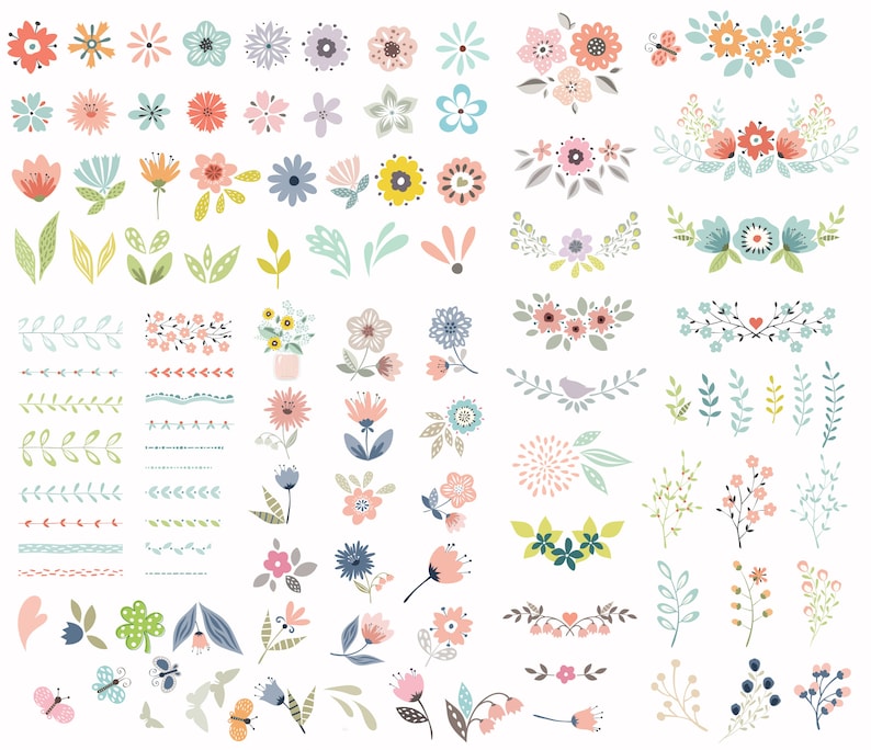 110 Flowers Blossom Vines Butterfly Bundle SVG PNG EPS ...