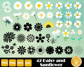42 Daisy SVG, Zonnebloem SVG, Flower Cut Files voor Cricut Silhouette Files, Easy Cut, Instant Download