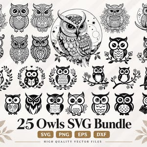 25 Owl SVG Bundle: Floral, Mandala & Zentangle Owl Cut Files