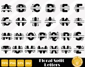 Floral Split Letters Svg, Split Alphabet Svg, Floral Letters Svg, Split Initial Cut Files, Easy Cut, Commercial Use, Instant Download