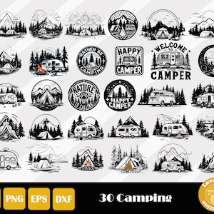 Paquete svg de camping, svg de camping divertido, archivos de corte de camping, signo de camping svg, campistas felices svg, svg campamento diciendo, vida de campamento svg, aventura