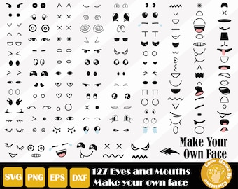 Funny Faces SVG, Cartoon Eyes and Cartoon Mouth for Cricut Silhouette Files, Make your own face, Easy Cut, Commercial Use, Instant Download