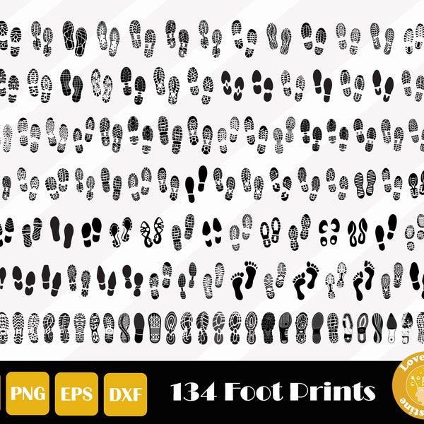 134 huellas de pies svg, impresión de zapatos svg, fondo de zapato svg, impresión de pies de bebé svg, impresión de bota, archivo de corte de pies, corte fácil, descarga instantánea