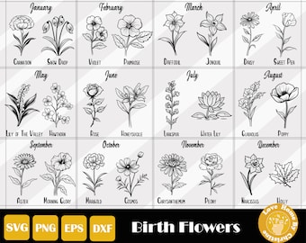 Fiore del mese di nascita, Fiori di nascita in formato Svg, Clipart fiore di nascita, Fiore semplice in formato Svg, Mese di nascita in formato Svg, Botanico in formato Svg, , Download istantaneo