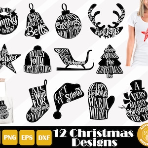 12 Christmas Svg, Christmas Quote Svg, Christmas PNG SVG EPS Files for Cricut Silhouette Files, Easy Cut, Instant Download