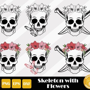 Skeleton Svg, Bones Svg, Halloween Svg, Skull Skeleton Svg, Skeleton Clipart, Skeleton Png, Flower Skull Svg, Instant Download