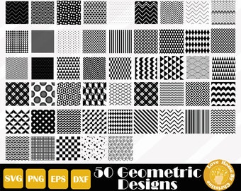 50 Geometric Design Svg, Geometric Shape Svg, Seamless Patterns PNG SVG EPS Files for Cricut Silhouette Files, Easy Cut, Instant Download