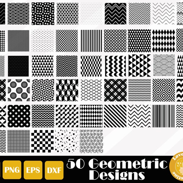 50 Geometric Design Svg, Geometric Shape Svg, Seamless Patterns PNG SVG EPS Files for Cricut Silhouette Files, Easy Cut, Instant Download