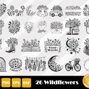Wildflowers Svg, Botanical Svg, Floral Svg, Wildflower Cut File, Flower Sketch Svg, Garden Svg, Flower Bouquet Svg, Instant Download
