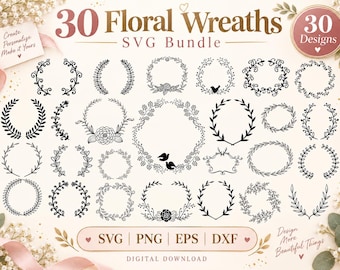 30 Floral Wreath SVG Bundle: Wedding Frames & Botanical Borders