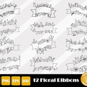 12 Floral Ribbon Svg, Floral Banner Svg, Floral Frame Svg, Cancer Ribbon Svg, Flower Ribbon Svg, Awareness Ribbon Svg, Instant Download