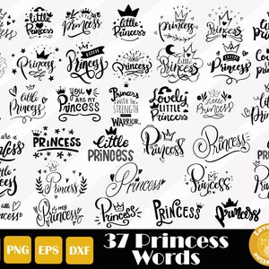 37 Princess Svg, Princess Words Svg, Little Princess Svg, Princess Cut File For Cricut and Silhouette, Easy Cut, Instant Download