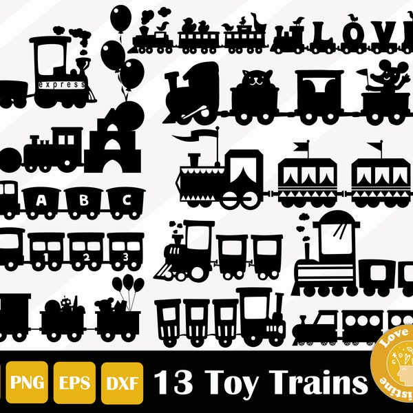 13 Toy Train SVG Cut File, Steam Train SVG, Cricut Silhouette Files, Easy Cut, Commercial Use
