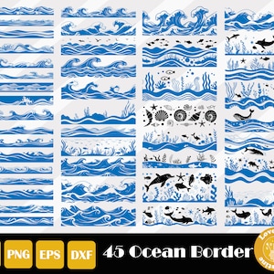 Ocean Border Svg, Ocean Themed Border Svg, Ocean Life Svg, Nautical Svg, Sea Waves Svg, Wave Cut Files, Wave Clipart, Ocean Waves Svg