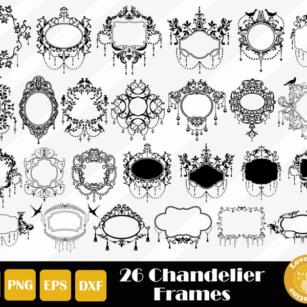 26 kroonluchter frames Svg, vintage frame, decoratieve frames SVG PNG EPS-bestanden voor Cricut Silhouette Files, Easy Cut, Instant Download