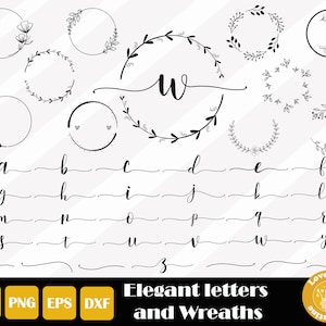 Fuentes elegantes SVG, Fuentes de boda SVG, Archivos SVG de corona floral para archivos de silueta cricut, corte fácil, uso comercial, descarga instantánea