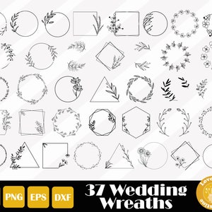 37 Floral Wreath Svg, Wedding Wreath Svg, Floral Circle Svg, Flower Wreath Svg, Wreath Cut File For Cricut Silhouette, Instant Download