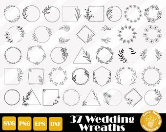 37 Floral Wreath Svg, Wedding Wreath Svg, Floral Circle Svg, Flower Wreath Svg, Wreath Cut File For Cricut Silhouette, Instant Download