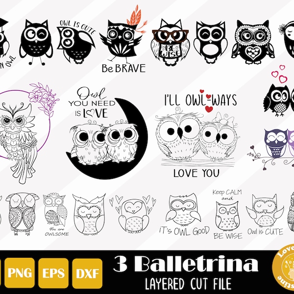 22 Owl SVG Bundle, Owl Love Svg, Wise Owl Svg, Owl Cut File For Cricut Silhouette Files, Easy Cute, Instant Download