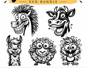 Funny Animals Svg, Funny Horse Svg, Funny Sheep Svg, Funny Llama Svg, Funny Cow Svg, Cute Chick Svg, Cute Cow Svg, Instant Download