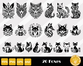 20 Fuchs-Svg, Fuchs-Clipart, Fuchs-Gesicht-Svg, Fuchs-Kopf-Svg, Fuchs-Schnitt-Datei, Fuchs-Dxf, Floral Fuchs-Svg, Waldtier, Waldfuchs, Instant Download