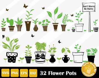 32 Flower Pots SVG Garden Butterfly for Cricut Silhouette Files, Easy Cut, Instant Download