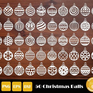 Drewniane ozdoby Svg, Zestaw bombek choinkowych, Bombki choinkowe, Ozdoba Svg Laser, Znak świąteczny Svg, Pakiet świąteczny Svg, Drewniane ozdoby świąteczne