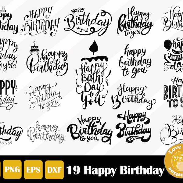 19 Happy Birthday SVG Dateien für Cricut Silhouette Dateien, Easy Cut, Sofortiger Download