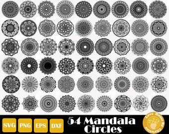 54 mandala svg, mandala flower svg, grabado láser, plantilla de corte de papel, archivo de corte de mandala para silueta cricut, corte fácil, descarga instantánea