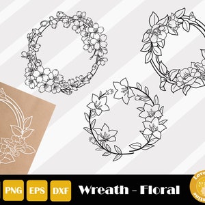 Hand Drawn Wreath, Flower Wreath Svg, Floral Wreath, Wedding Wreath Svg, Flower Monogram Svg, Monogram Wreath Svg, Instant Download