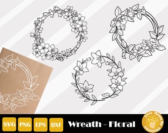 Handgezeichneter Kranz, Blumenkranz Svg, Blumenkranz, Hochzeitskranz Svg, Blumenmonogramm Svg, Monogramm Kranz Svg, Sofortiger Download