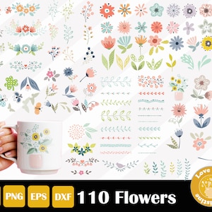 110 Flowers Blossom Vines Butterfly Bundle SVG PNG EPS Files for Cricut Silhouette Files, Easy Cut, Instant Download