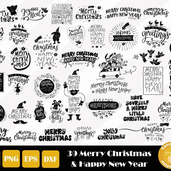 39 Joyeux Noël svg, Bonne année svg, Décor de Noël PNG SVG EPS Cut Files pour Cricut Silhouette Files, Easy Cut, Téléchargement instantané