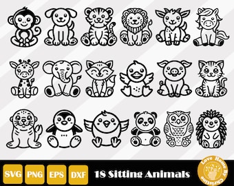 Safari Animal Svg, Sitting Animal Svg, Cute Animal, Jungle Animal, Baby Elephant, Baby Animals, Zoo Animals Svg, Instant Download