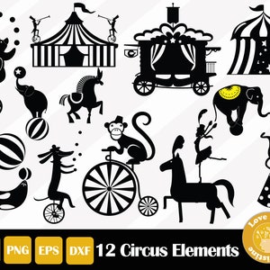 12 Circus SVG Files for Cricut Silhouette Files, Easy Cut, Commercial Use, Instant Download