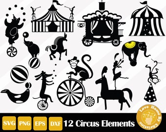12 Circus SVG Files for Cricut Silhouette Files, Easy Cut, Commercial Use, Instant Download