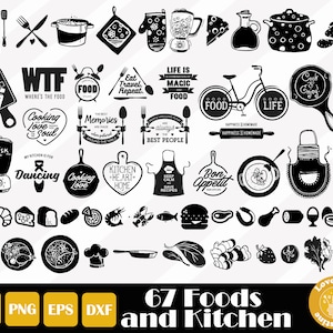67 Kitchen SVG, Cooking SVG, Foods SVG Cut File for Cricut Silhouette Files, Easy Cut, Instant Download