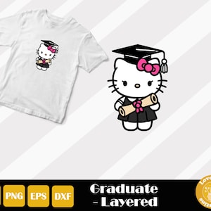 Girl Graduation Svg, Girl Grad Shirt Svg, Kitty Clipart, Kawaii Kitty Svg, Preschool Svg, Graduation Cap Svg, Cute Animal, Instant Download