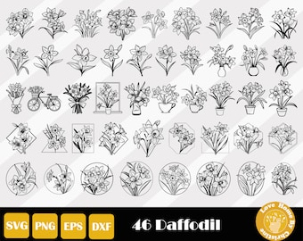 Narciso in formato Svg, fiore in formato Svg, fiori primaverili in formato Svg, fiore del mese di nascita, fiore di narciso in formato Svg, fiore di marzo in formato Svg, bouquet di fiori, download istantaneo