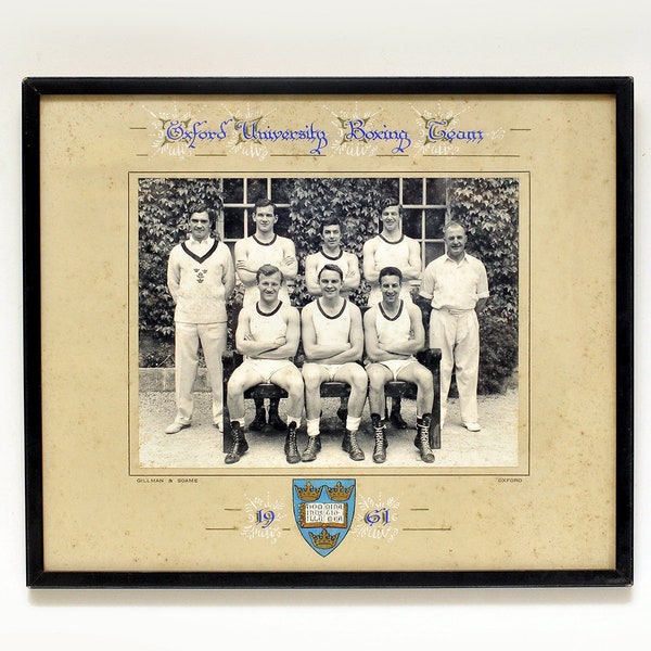 Oxford Boxing Team Gillman & Soame photography handmade calligraphy 1961 framed original Boots picture framing department high quality sharp