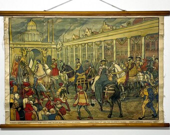 Carte historique vintage des années 1950, l'empereur Charles et son fils Philippe II à Anvers, très rare carte belge, carte d'Anvers, août. Bossaerts