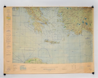Rare 1984 Greece Aeronautical Map: Mediterranean Decor