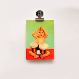 Bébé garçon jouant de la batterie africaine, carte postale vintage, tout-petit, cartes postales pour enfants, nouveau-né